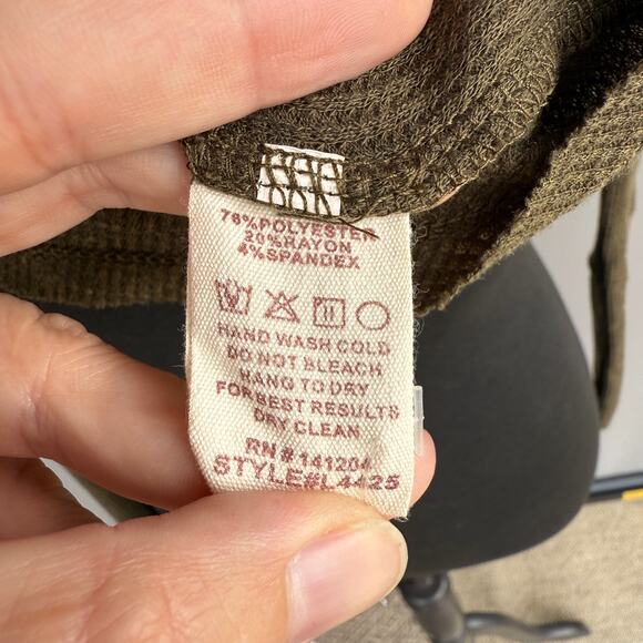 Hem & Thread olive green waffle knit thermal top - henley - military style - M - Picture 10 of 10